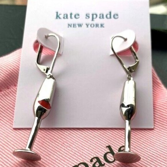 Kate Spade New York Let's Make Magic Wedding Champagne Flute Earrings Silver